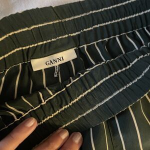 Ganni 100% Silk Striped Green Pants - Size 34/US 2/XS